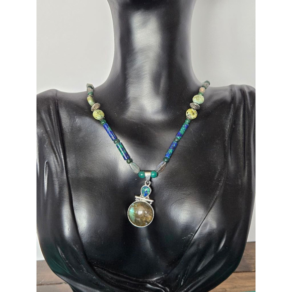 Necklace natural stones labradorite lapis and more silver tone - Picture 2 of 8